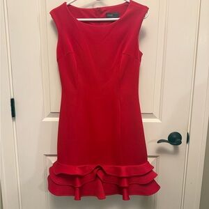 Donna Ricco Vibrant Red Ruffle Hem Mini Dress